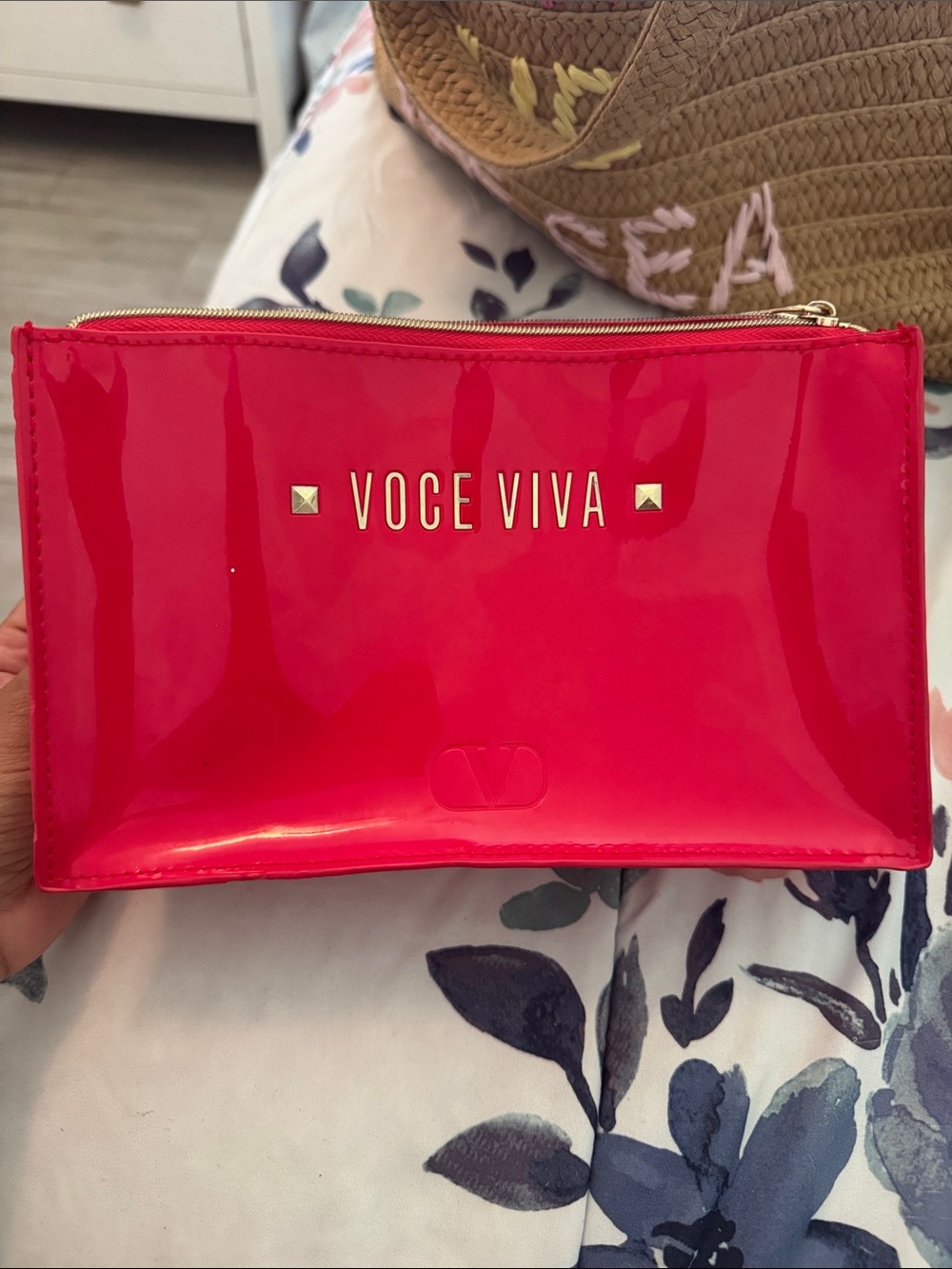 Valentino Voce Viva Patent Cosmetic Pouch in Hot Pink